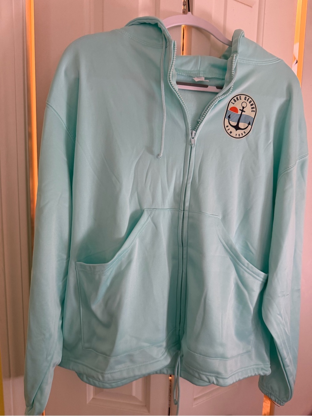 Light Mint Zip-Up Hoodie with Nautical Patch
